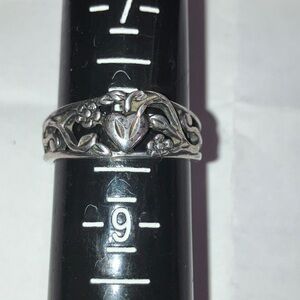 Sterling Silver Heart and Flowers Ring